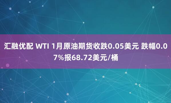 汇融优配 WTI 1月原油期货收跌0.05美元 跌幅0.07%报68.72美元/桶
